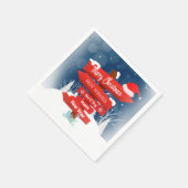 サンタの帽子とメリークリスマスの冬のサイン スタンダードカクテルナプキン (角)