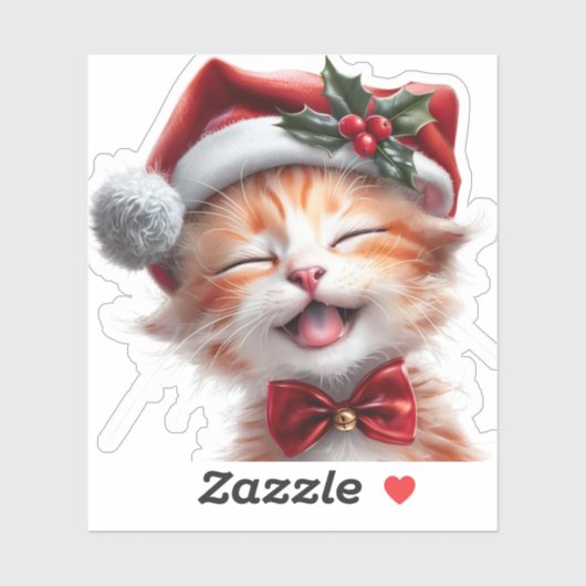 サンタの帽子と蝶ネクタイをつけたかわいいクリスマス猫 シール (シート)