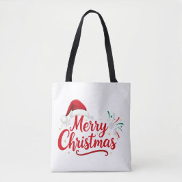 サンタの帽子と雪のメリークリスマス Typography トートバッグ