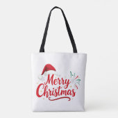 サンタの帽子と雪のメリークリスマス Typography トートバッグ (裏面)