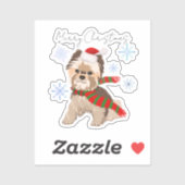 サンタの帽子と雪の結晶で飾られた可愛いクリスマスのヨーキーの絵 シール (シート)