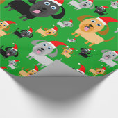 サンタの帽子のおもしろいそしてかわいい小犬 ラッピングペーパー (角)