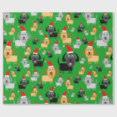 サンタの帽子のおもしろいそしてかわいい小犬 ラッピングペーパー (フラット)