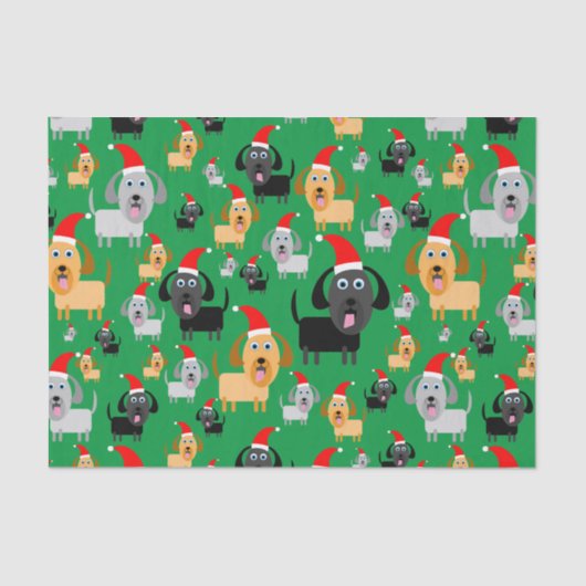 サンタの帽子のおもしろいそしてかわいい小犬 薄葉紙 (正面)