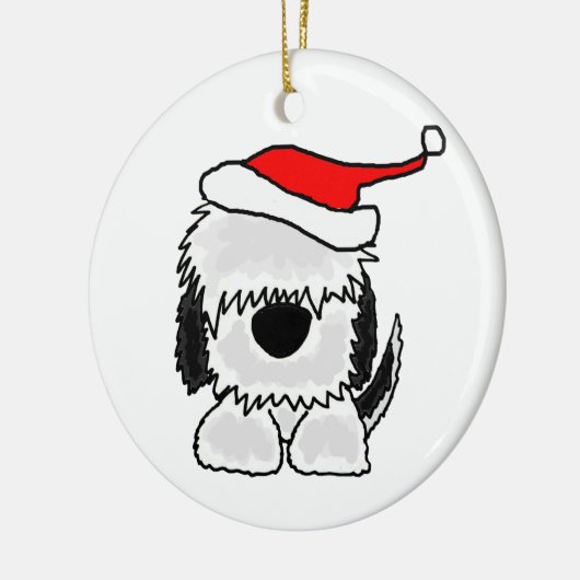 サンタの帽子のおもしろいで古い英国の牧羊犬 セラミックオーナメント (左)