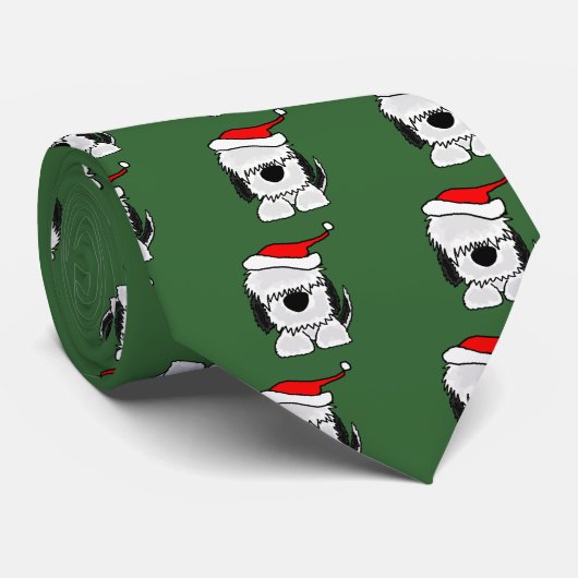 サンタの帽子のおもしろいで古い英国の牧羊犬 ネクタイ (ロール)