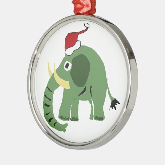 サンタの帽子のおもしろいな緑のクリスマス象 メタルオーナメント (左)