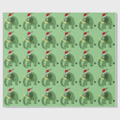 サンタの帽子のおもしろいな緑のクリスマス象 ラッピングペーパー (フラット)