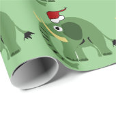 サンタの帽子のおもしろいな緑のクリスマス象 ラッピングペーパー (ロールコーナー)