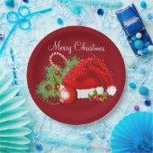 サンタの帽子のお祝いのクリスマスの赤い紙皿 ペーパープレート (パーティー)