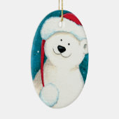 サンタの帽子のお祝いの白くま セラミックオーナメント (右)