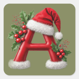 🎄 サンタの帽子のかぶったクリスマスアルファベットステッカー 🎅 スクエアシール