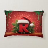 サンタの帽子のかわいいクリスマスモノグラムR アクセントクッション (裏面)
