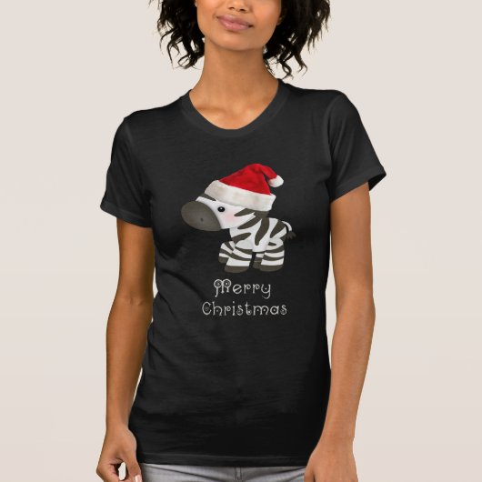 サンタの帽子のかわいいベビーのシマウマ Tシャツ (正面)