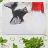 サンタの帽子のかわいい子ネコ キッチンタオル (折り畳み)