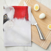 サンタの帽子のかわいい子ネコ キッチンタオル (四つ折り)