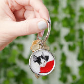 サンタの帽子のかわいい子ネコ キーホルダー (手)