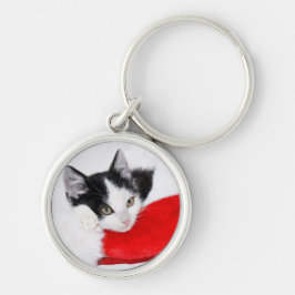 サンタの帽子のかわいい子ネコ キーホルダー