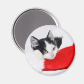 サンタの帽子のかわいい子ネコ マグネット (正面/裏面)