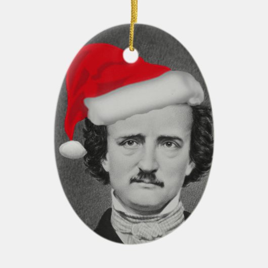 サンタの帽子のエドガーおもしろいなA. Poe Christmasのオーナメント セラミックオーナメント (正面)
