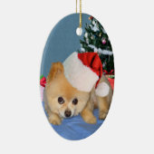 サンタの帽子のオーナメントのポメラニア犬 セラミックオーナメント (右)