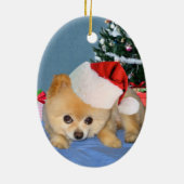 サンタの帽子のオーナメントのポメラニア犬 セラミックオーナメント (裏面)