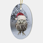 サンタの帽子のオーナメントを持つクリスマスのフクロウ セラミックオーナメント (左)
