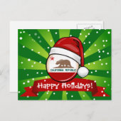 サンタの帽子のカリフォルニア旗 シーズンポストカード (正面/裏面)