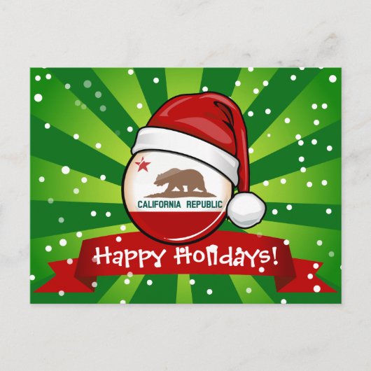 サンタの帽子のカリフォルニア旗 シーズンポストカード (正面)