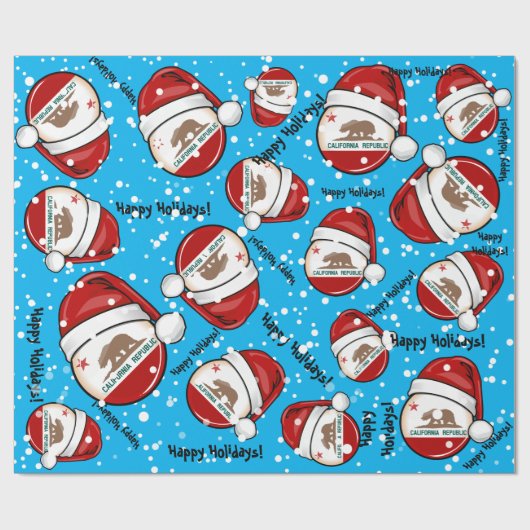 サンタの帽子のカリフォルニア旗 ラッピングペーパー (フラット)