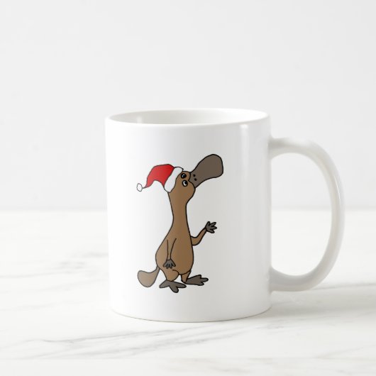 サンタの帽子のクリスマスのおもしろいなアヒル勘定書を出されたPlatypus コーヒーマグカップ (右)