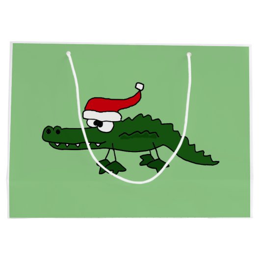 サンタの帽子のクリスマスのギフトバッグのおもしろいなわに ラージペーパーバッグ (裏面)