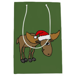 サンタの帽子のクリスマスのギフトバッグのおもしろいなアメリカヘラジカ ミディアムペーパーバッグ