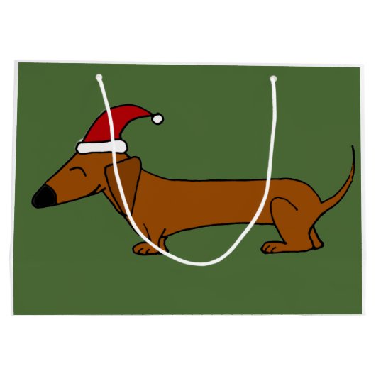 サンタの帽子のクリスマスのギフトバッグのおもしろいなダックスフント ラージペーパーバッグ (裏面)
