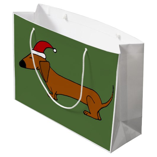 サンタの帽子のクリスマスのギフトバッグのおもしろいなダックスフント ラージペーパーバッグ (裏面アングル)