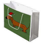 サンタの帽子のクリスマスのギフトバッグのおもしろいなダックスフント ラージペーパーバッグ (正面アングル)