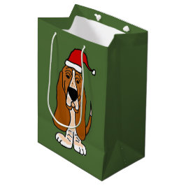 サンタの帽子のクリスマスのギフトバッグのおもしろいなバセットハウンド ミディアムペーパーバッグ