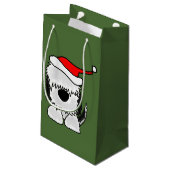 サンタの帽子のクリスマスのギフトバッグのおもしろいの牧羊犬 スモールペーパーバッグ (裏面アングル)