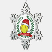 サンタの帽子のクリスマスのスタイルのソフトボール スノーフレークピューターオーナメント (右)