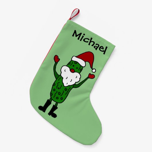 サンタの帽子のクリスマスのストッキングのおもしろいなピクルス スモールクリスマスストッキング (正面 (吊り時))