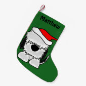 サンタの帽子のクリスマスのストッキングのおもしろいの牧羊犬 スモールクリスマスストッキング (正面 (吊り時))