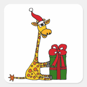 サンタの帽子のクリスマスのデザインのおもしろいなキリン スクエアシール