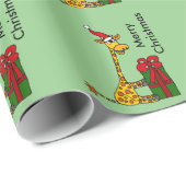 サンタの帽子のクリスマスのデザインのおもしろいなキリン ラッピングペーパー (ロールコーナー)