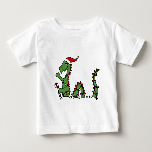 サンタの帽子のクリスマスのネス湖おもしろいなモンスター ベビーTシャツ (正面)