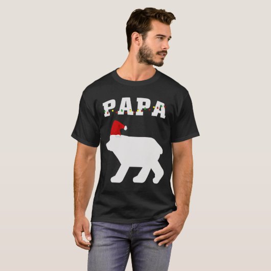 サンタの帽子のクリスマスのパジャマの一致を用いるパパくま Tシャツ (正面フル)