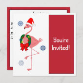 サンタの帽子のクリスマスのパーティの招待状のフラミンゴ 招待状 (正面/裏面)
