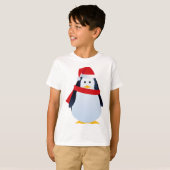 サンタの帽子のクリスマスのペンギン Tシャツ (正面フル)