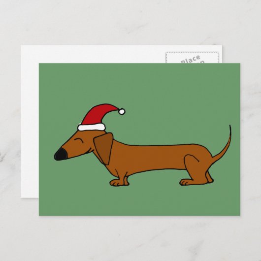 サンタの帽子のクリスマスの漫画のおもしろいなダックスフント シーズンポストカード (正面/裏面)