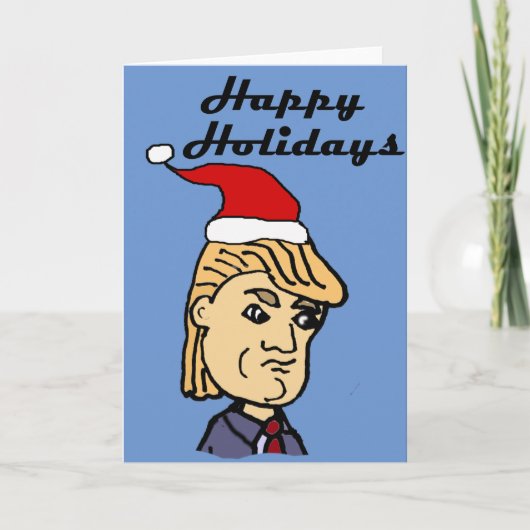 サンタの帽子のクリスマスの漫画のおもしろいなドナルド・トランプ シーズンカード (正面)