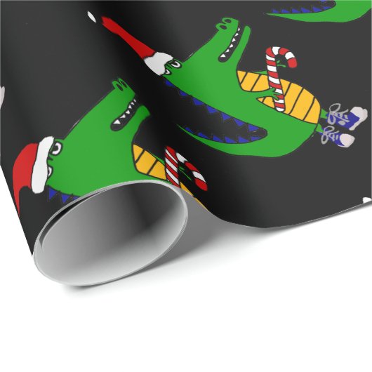 サンタの帽子のクリスマスの漫画のかわいいわに ラッピングペーパー (ロールコーナー)